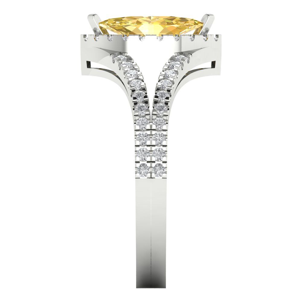 1.2 cttw Zirconia Simulated Yellow Diamond Hidden Halo Engagement Ring - Solid Gold (VVS1, Marquise Cut,9x4.5mm)