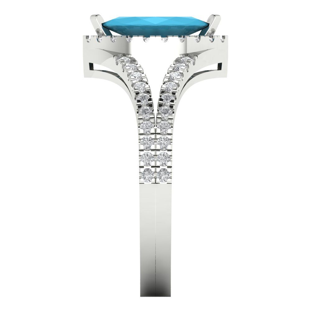 1.2 cttw Simulated Turquoise Hidden Halo Engagement Ring - Solid Gold (Marquise Cut,9x4.5mm)