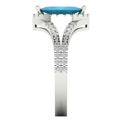1.2 cttw Simulated Turquoise Hidden Halo Engagement Ring - Solid Gold (Marquise Cut,9x4.5mm)