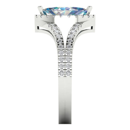 1.2 cttw Blue Moissanite Hidden Halo Engagement Ring - Solid Gold (Marquise Cut,9x4.5mm)