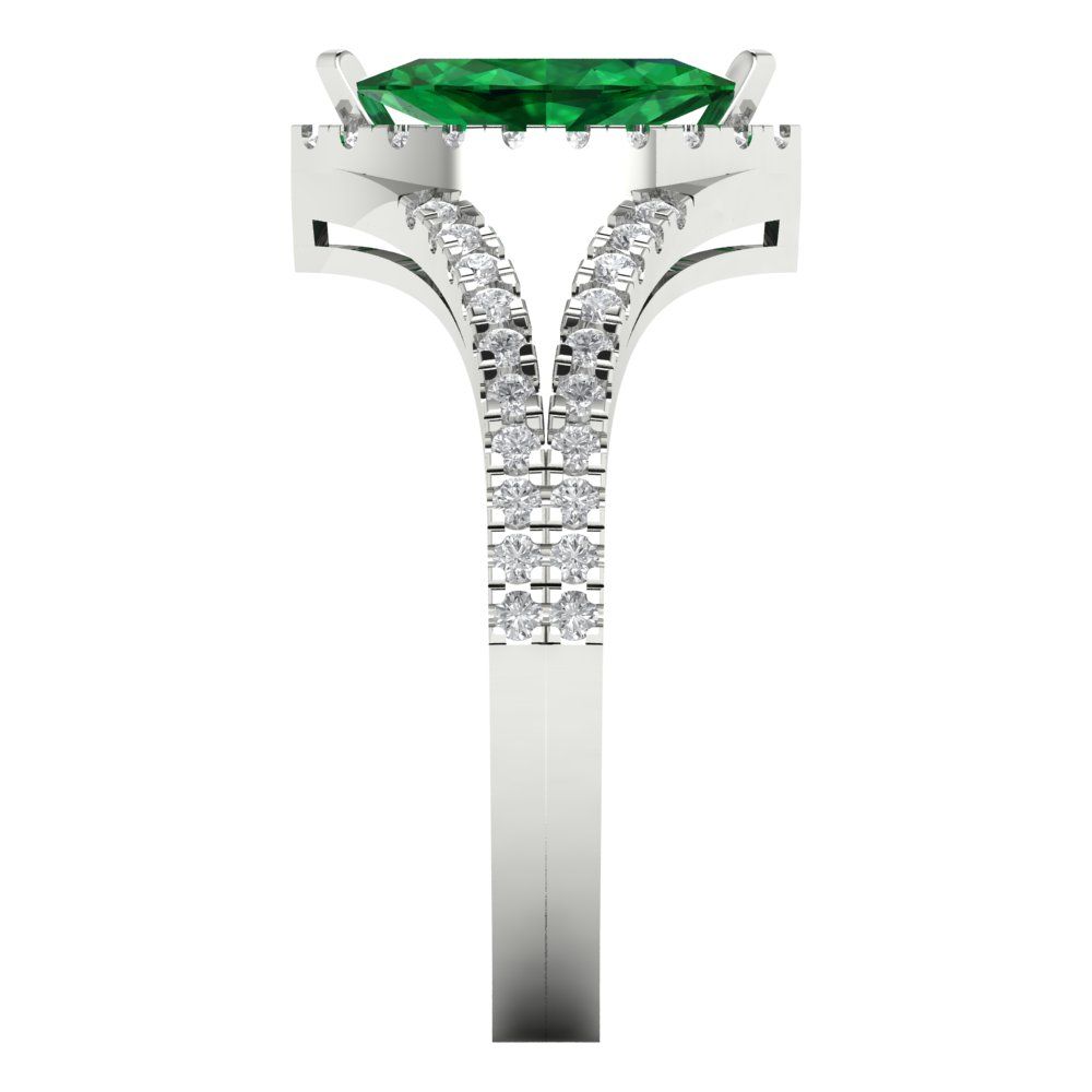1.2 cttw Simulated Emerald Hidden Halo Engagement Ring - Solid Gold (Marquise Cut,9x4.5mm)