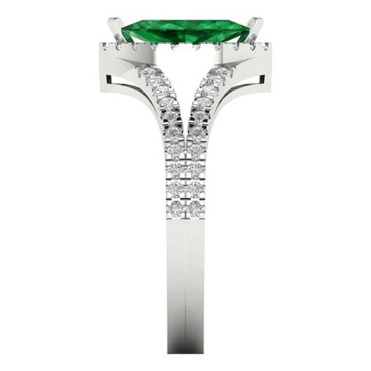 1.2 cttw Simulated Emerald Hidden Halo Engagement Ring - Solid Gold (Marquise Cut,9x4.5mm)