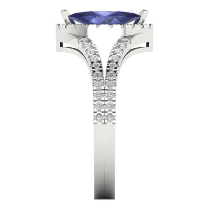 1.2 cttw Simulated Tanzanite Hidden Halo Engagement Ring - Solid Gold (Marquise Cut,9x4.5mm)