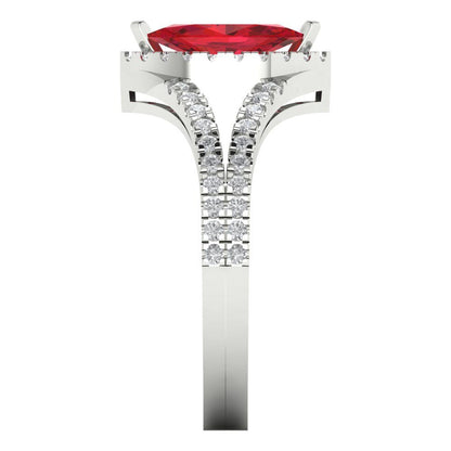 1.2 cttw Simulated Pink Tourmaline Hidden Halo Engagement Ring - Solid Gold (Marquise Cut,9x4.5mm)