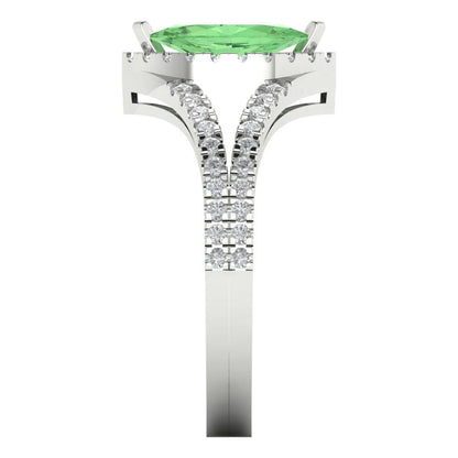1.2 cttw Zirconia Simulated Green Diamond Hidden Halo Engagement Ring - Solid Gold (VVS1, Marquise Cut,9x4.5mm)