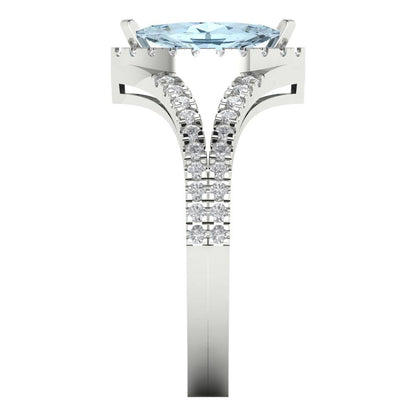1.2 cttw Natural Sky Blue Topaz Hidden Halo Engagement Ring - Solid Gold (Marquise Cut,9x4.5mm)