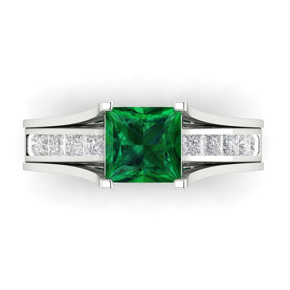 2.28 cttw Princess Cut Simulated Emerald Bridal Set - Solid White Gold Engagement Ring & Wedding Band
