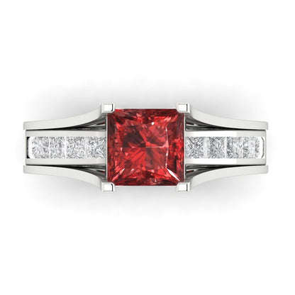 2.28 cttw Princess Cut Natural Garnet Bridal Set - Solid White Gold Engagement Ring & Wedding Band