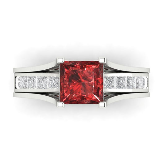 2.28 cttw Princess Cut Natural Garnet Bridal Set - Solid White Gold Engagement Ring & Wedding Band
