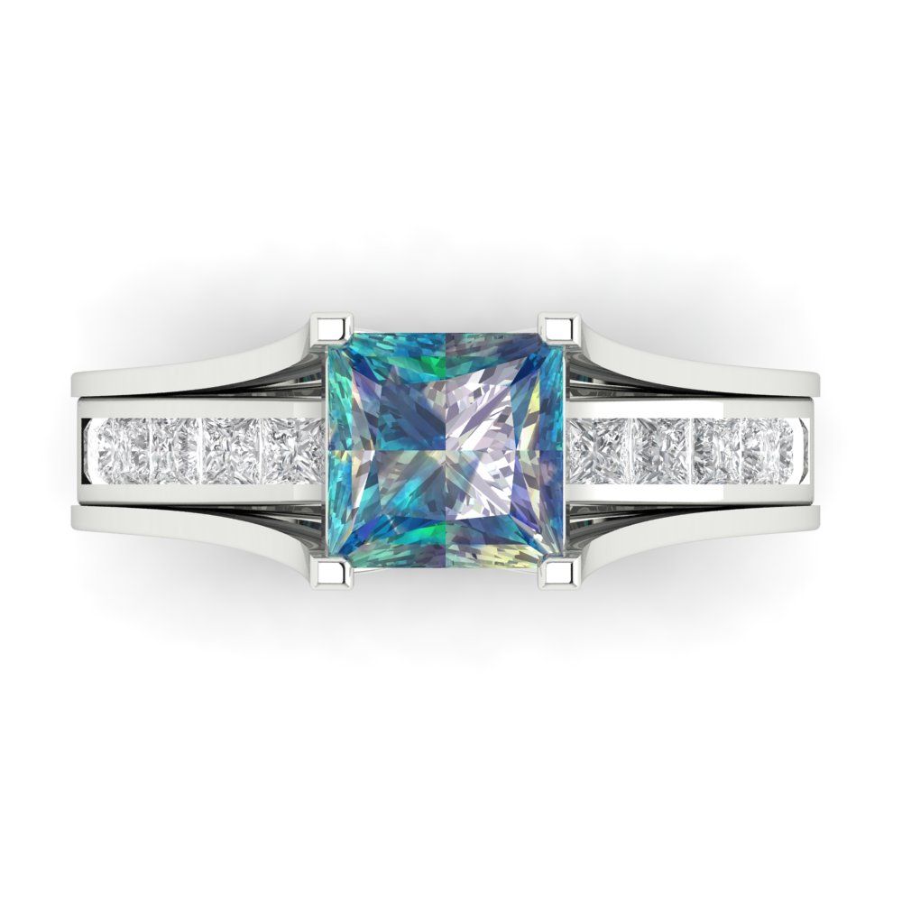 2.28 cttw Princess Cut Blue Moissanite Bridal Set - Solid White Gold Engagement Ring & Wedding Band