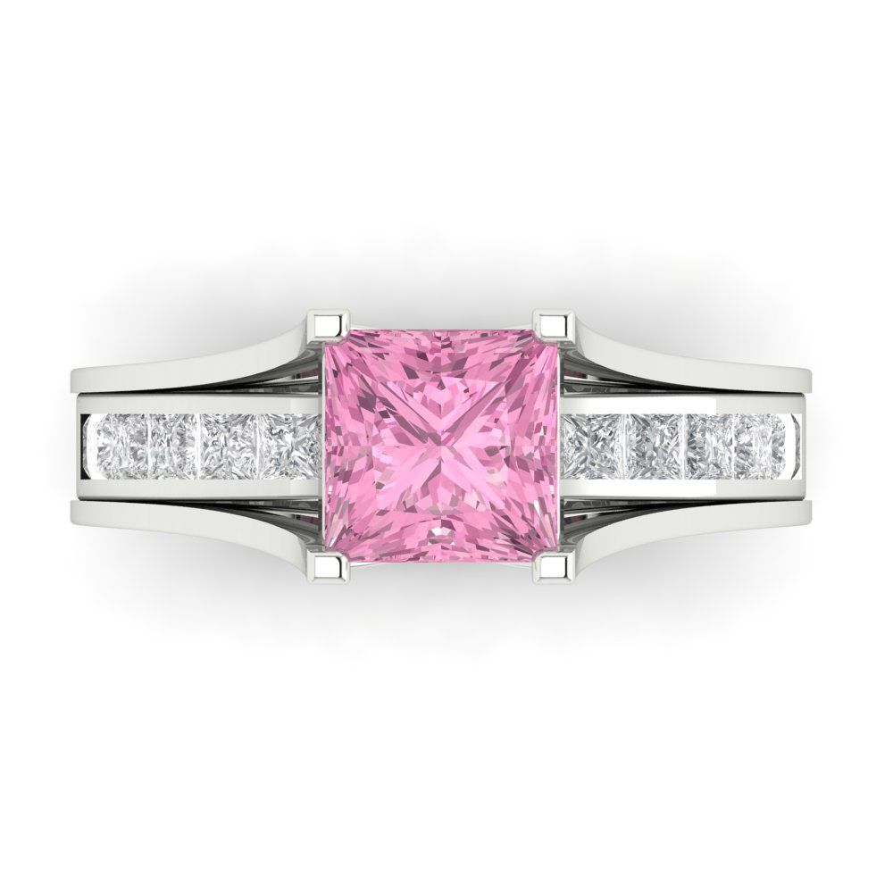 2.28 cttw Princess Cut Simulated Pink Diamond Bridal Set - Solid White Gold Engagement Ring & Wedding Band