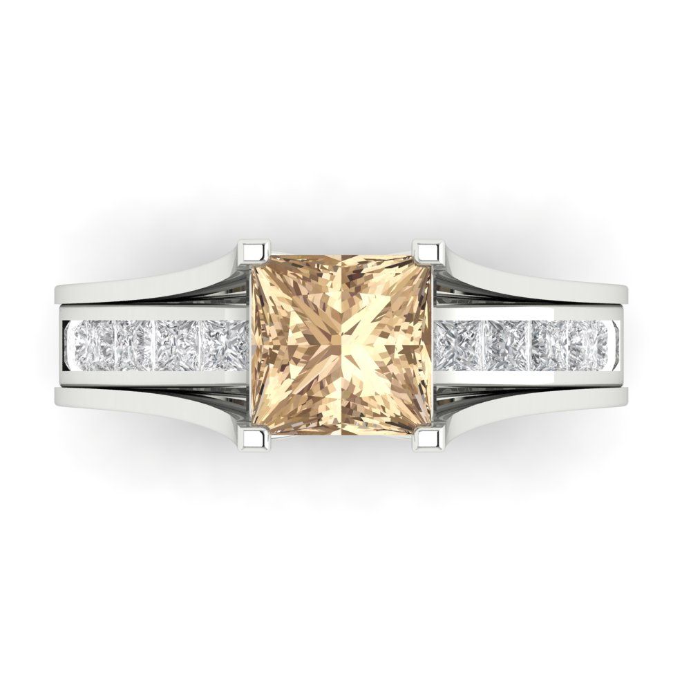2.28 cttw Princess Cut Yellow Moissanite Bridal Set - Solid White Gold Engagement Ring & Wedding Band