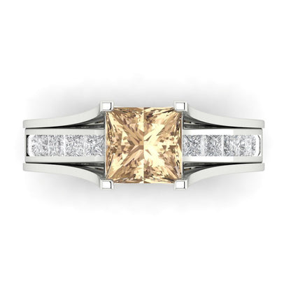 2.28 cttw Princess Cut Yellow Moissanite Bridal Set - Solid White Gold Engagement Ring & Wedding Band