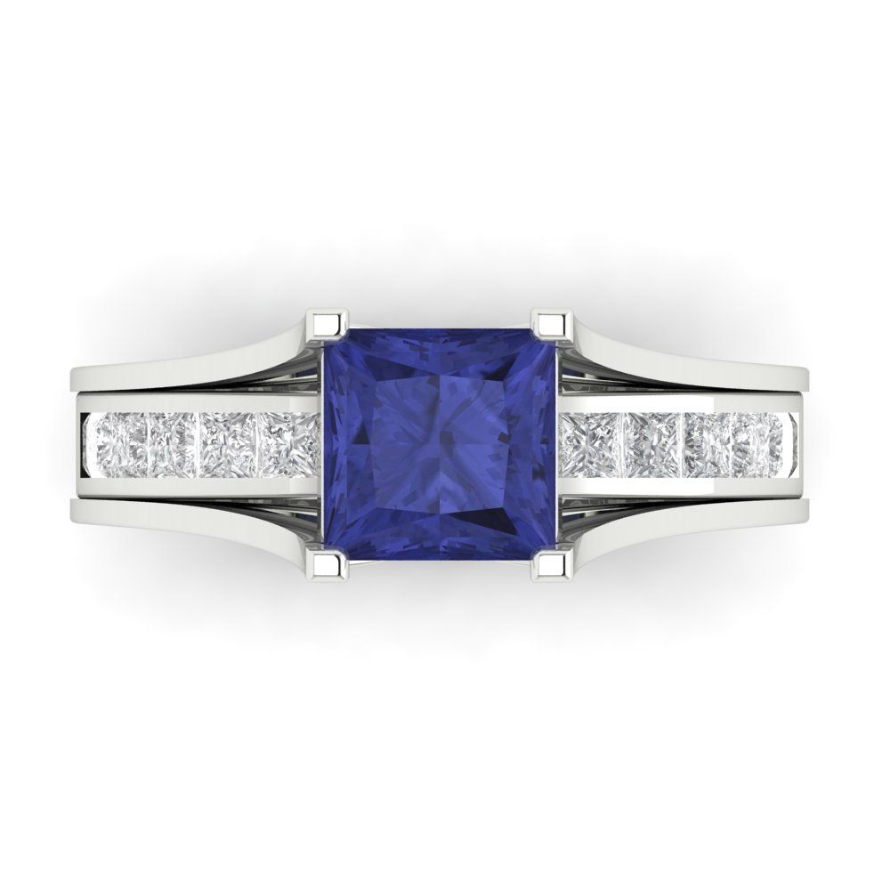 2.28 cttw Princess Cut Simulated Tanzanite Bridal Set - Solid White Gold Engagement Ring & Wedding Band