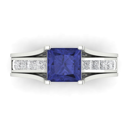 2.28 cttw Princess Cut Simulated Tanzanite Bridal Set - Solid White Gold Engagement Ring & Wedding Band