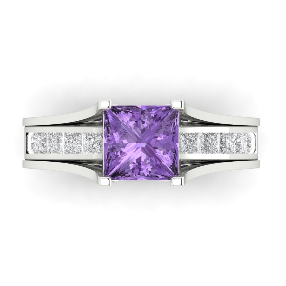 2.28 cttw Princess Cut Simulated Alexandrite Bridal Set - Solid White Gold Engagement Ring & Wedding Band