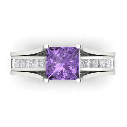 2.28 cttw Princess Cut Simulated Alexandrite Bridal Set - Solid White Gold Engagement Ring & Wedding Band