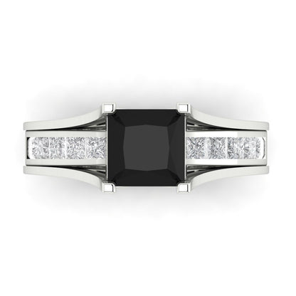 2.28 cttw Princess Cut Natural Onyx Bridal Set - Solid White Gold Engagement Ring & Wedding Band