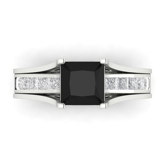 2.28 cttw Princess Cut Natural Onyx Bridal Set - Solid White Gold Engagement Ring & Wedding Band