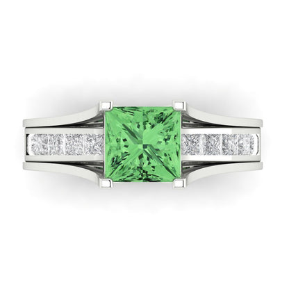 2.28 cttw Princess Cut Simulated Green Diamond Bridal Set - Solid White Gold Engagement Ring & Wedding Band