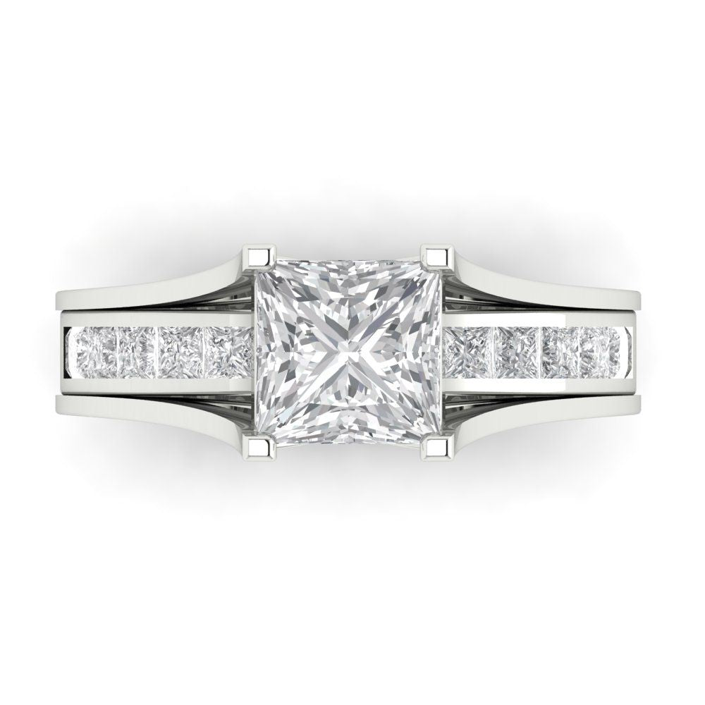 2.28 cttw Princess Cut White Sapphire Bridal Set - Solid White Gold Engagement Ring & Wedding Band