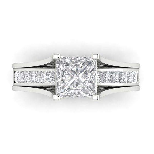 2.28 ct Brilliant Princess Cut Clear Simulated Diamond Stone White Gold Solitaire with Accents Bridal Set