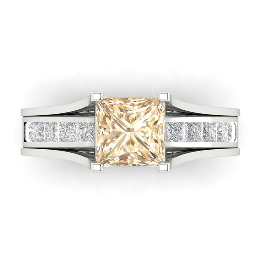 2.28 cttw Princess Cut Natural Morganite Bridal Set - Solid White Gold Engagement Ring & Wedding Band