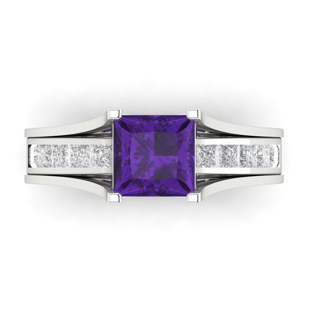 2.28 cttw Princess Cut Natural Amethyst Bridal Set - Solid White Gold Engagement Ring & Wedding Band