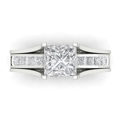 2.28 cttw Princess Cut Moissanite Bridal Set - Solid White Gold Engagement Ring & Wedding Band