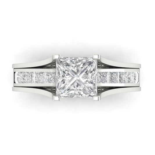 2.28 cttw Princess Cut Moissanite Bridal Set - Solid White Gold Engagement Ring & Wedding Band