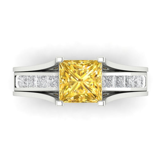 2.28 cttw Princess Cut Natural Citrine Bridal Set - Solid White Gold Engagement Ring & Wedding Band