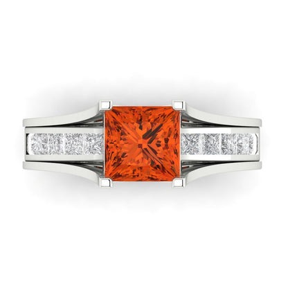 2.28 cttw Princess Cut Simulated Red Diamond Bridal Set - Solid White Gold Engagement Ring & Wedding Band