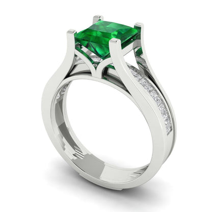 2.28 cttw Princess Cut Simulated Emerald Bridal Set - Solid White Gold Engagement Ring & Wedding Band