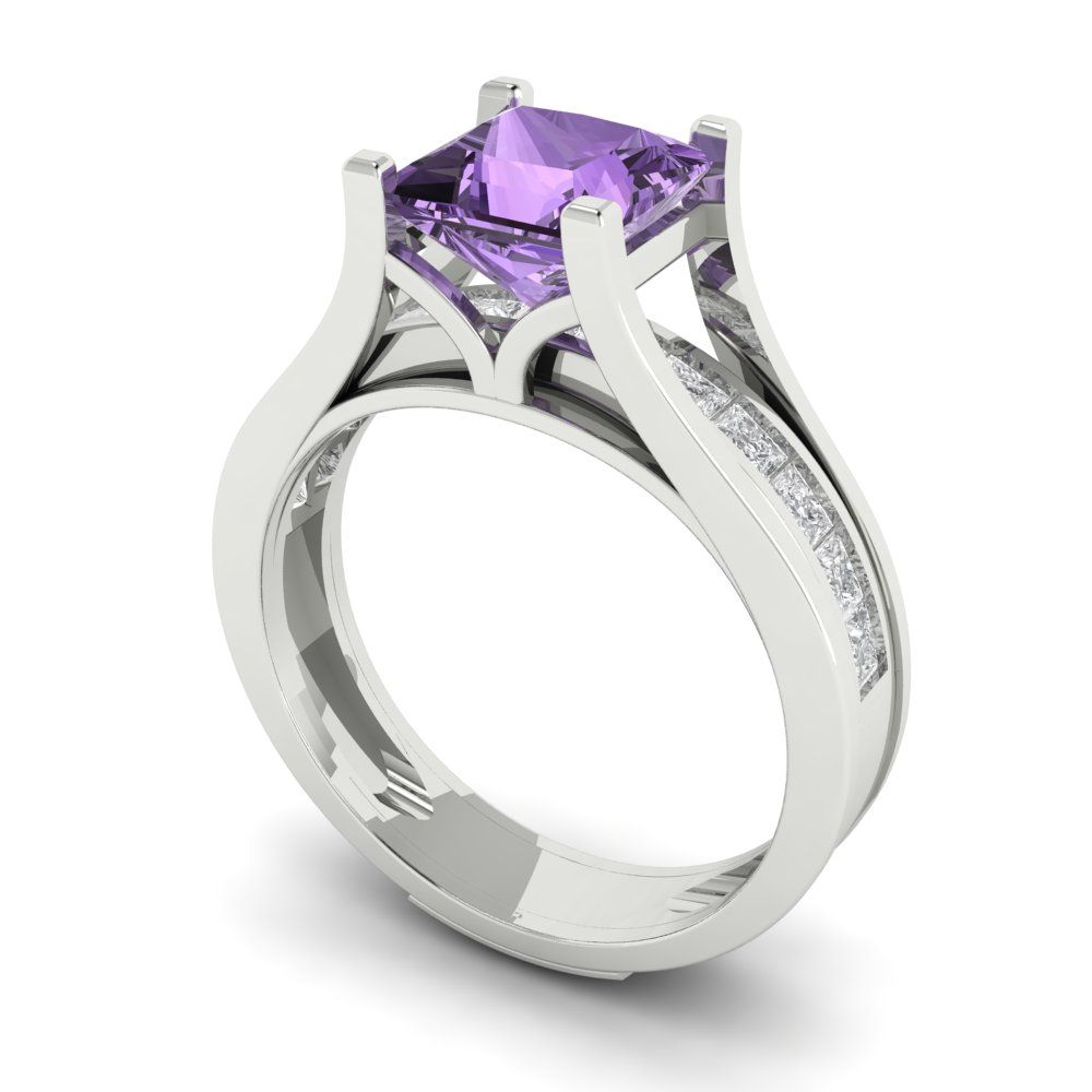 2.28 cttw Princess Cut Simulated Alexandrite Bridal Set - Solid White Gold Engagement Ring & Wedding Band