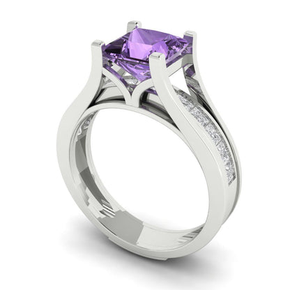 2.28 cttw Princess Cut Simulated Alexandrite Bridal Set - Solid White Gold Engagement Ring & Wedding Band