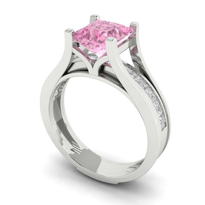 2.28 cttw Princess Cut Simulated Pink Diamond Bridal Set - Solid White Gold Engagement Ring & Wedding Band