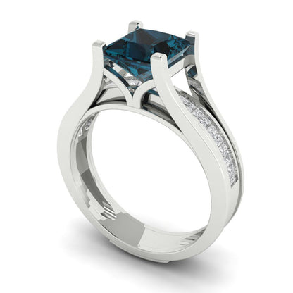 2.28 cttw Princess Cut Natural London Blue Topaz Bridal Set - Solid White Gold Engagement Ring & Wedding Band