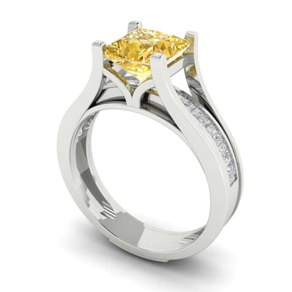 2.28 cttw Princess Cut Yellow Moissanite Bridal Set - Solid White Gold Engagement Ring & Wedding Band