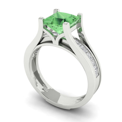 2.28 cttw Princess Cut Simulated Green Diamond Bridal Set - Solid White Gold Engagement Ring & Wedding Band