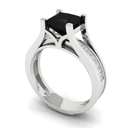 2.28 cttw Princess Cut Natural Onyx Bridal Set - Solid White Gold Engagement Ring & Wedding Band