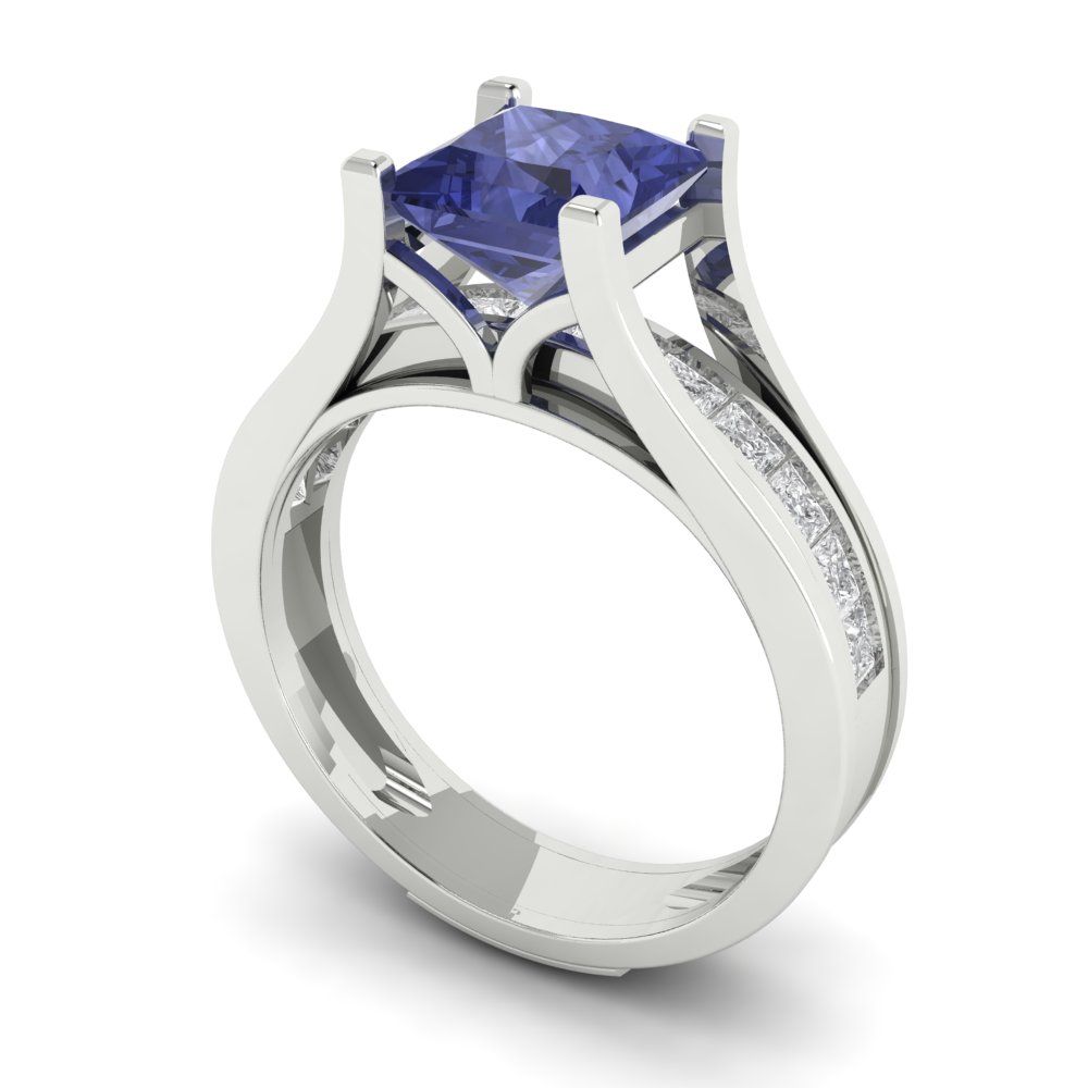 2.28 cttw Princess Cut Simulated Tanzanite Bridal Set - Solid White Gold Engagement Ring & Wedding Band