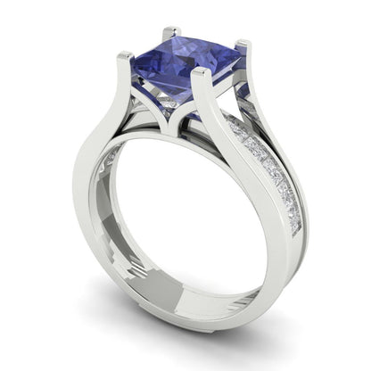 2.28 cttw Princess Cut Simulated Tanzanite Bridal Set - Solid White Gold Engagement Ring & Wedding Band