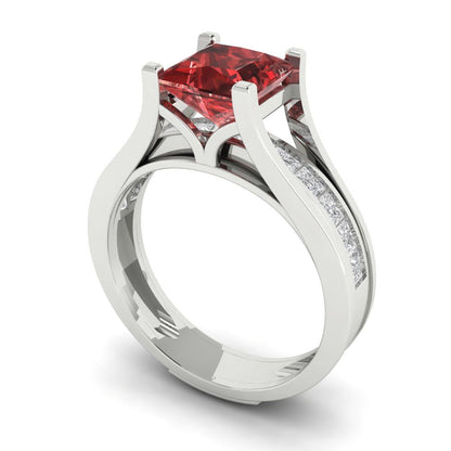 2.28 cttw Princess Cut Natural Garnet Bridal Set - Solid White Gold Engagement Ring & Wedding Band