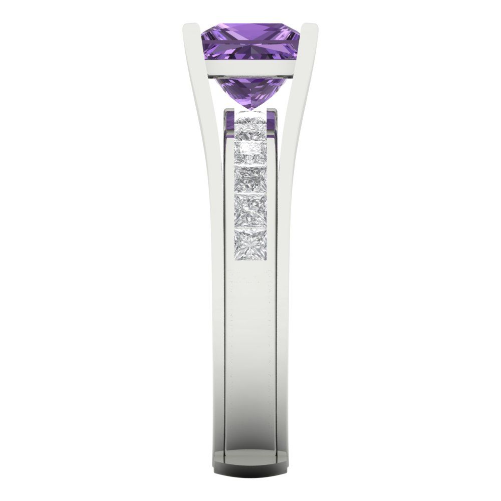 2.28 cttw Princess Cut Simulated Alexandrite Bridal Set - Solid White Gold Engagement Ring & Wedding Band