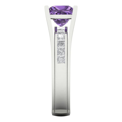 2.28 cttw Princess Cut Simulated Alexandrite Bridal Set - Solid White Gold Engagement Ring & Wedding Band