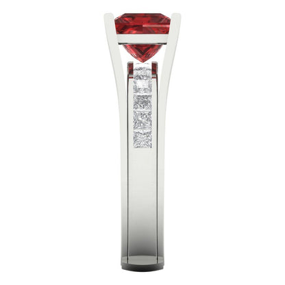 2.28 cttw Princess Cut Natural Garnet Bridal Set - Solid White Gold Engagement Ring & Wedding Band