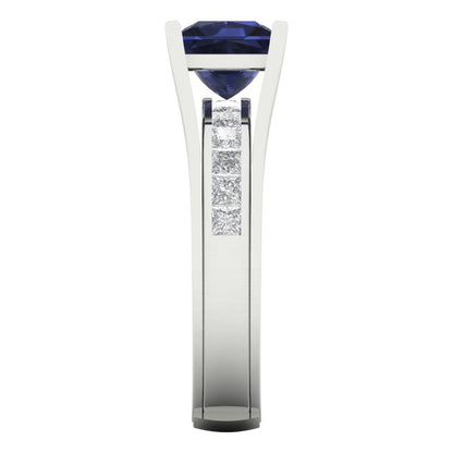 2.28 cttw Princess Cut Simulated Blue Sapphire Bridal Set - Solid White Gold Engagement Ring & Wedding Band