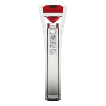 2.28 cttw Princess Cut Simulated Ruby Bridal Set - Solid White Gold Engagement Ring & Wedding Band