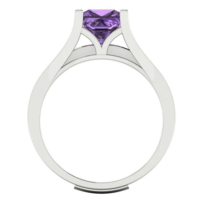 2.28 cttw Princess Cut Simulated Alexandrite Bridal Set - Solid White Gold Engagement Ring & Wedding Band