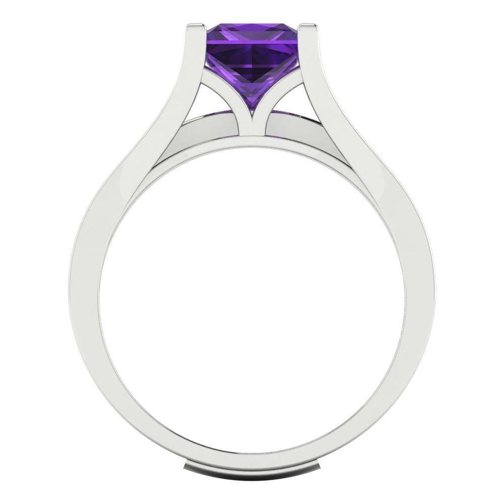 2.28 cttw Princess Cut Natural Amethyst Bridal Set - Solid White Gold Engagement Ring & Wedding Band